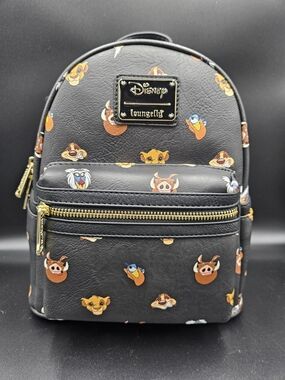 Disney Loungefly Lion King Mini Backpack Simba Timon Pumbaa NWT Black